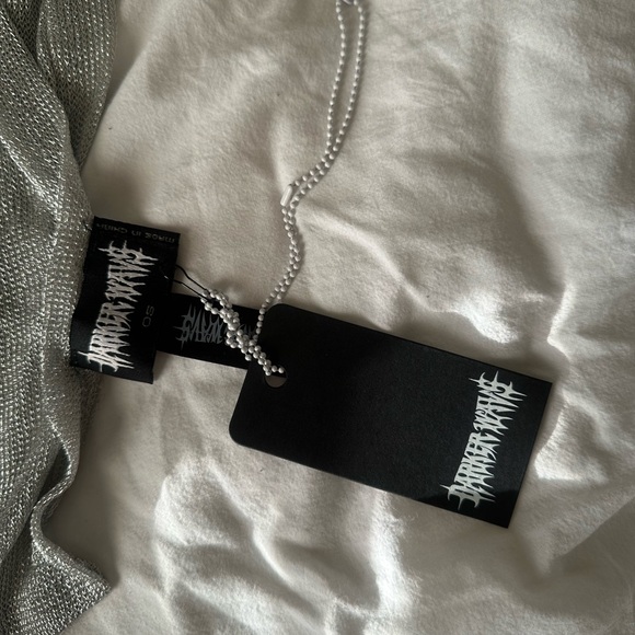 NWT Dolls Kill Darker Wavs Silver METALLIC knit wrap Scarf OS - Picture 2 of 2